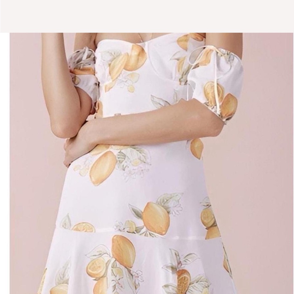 For Love And Lemons White and Yellow Lemon Print Mini Dress
